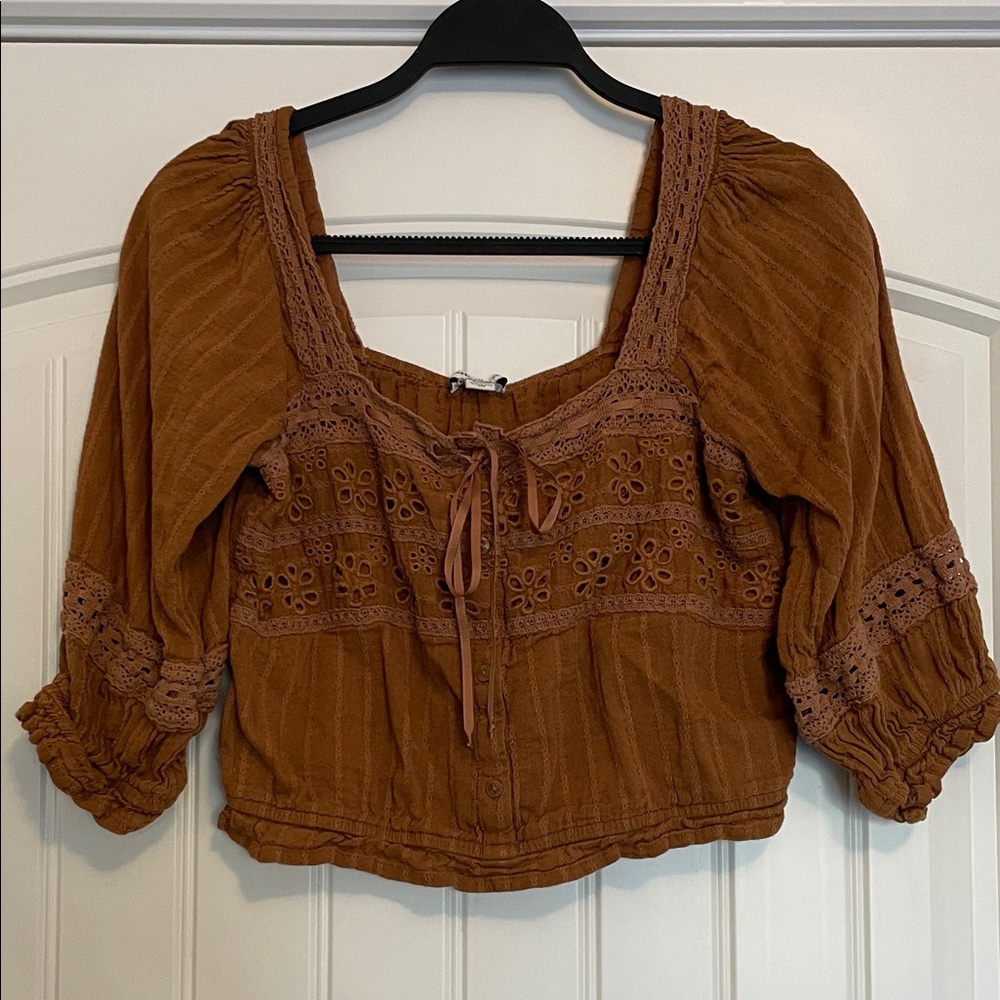 American Eagle Boho Brown Lace Top
